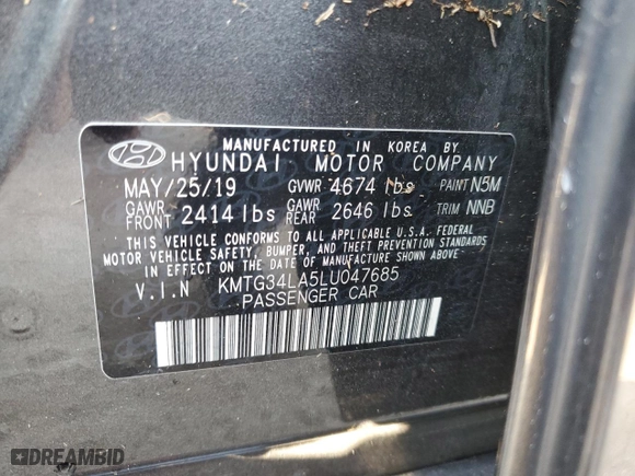 2020 Genesis G70 2.0T with VIN KMTG34LA5LU047685, listed as a Copart auction lot 73717104 with 0 mi miles and Non Repairable. Bid and sale history available at carsss.com. Image 13.