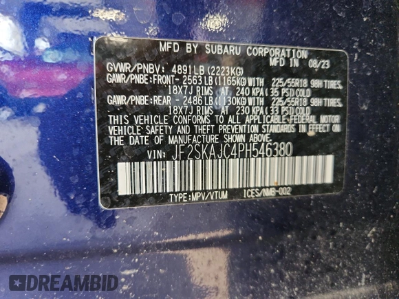 2023 Subaru Forester Special Sports with VIN JF2SKAJC4PH546380, listed as a Copart auction lot 63679195 with 40,517 mi miles and Salvage title. Bid and sale history available at DreamBid. Image 13.