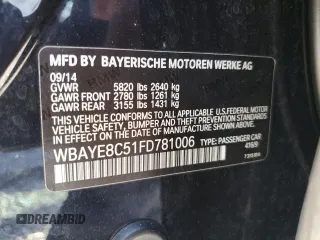 2015 BMW 7 Series 750Li with VIN WBAYE8C51FD781006, listed as a Copart auction lot 48202715 with 50,601 mi miles and Salvage Title. Bid and sale history available at carsss.com. Image 12.