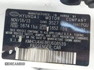2014 Hyundai Accent GLS with VIN KMHCU4AE8EU608539, listed as a IAAI auction lot 41946784 with 106,709 mi miles and . Bid and sale history available at carsss.com. Image 9.