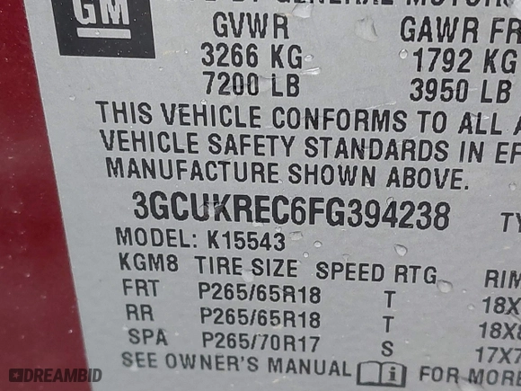 2015 Chevrolet Silverado 1500 LT with VIN 3GCUKREC6FG394238, listed as a IAAI auction lot 41367339 with 1 mi miles. Bid and sale history available at carsss.com. Image 9.