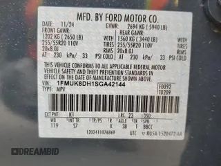 2025 Ford Explorer Active with VIN 1FMUK8DH1SGA42144, listed as a Copart auction lot 49801365 with 3,239 mi miles and Salvage Title. Bid and sale history available at carsss.com. Image 14.