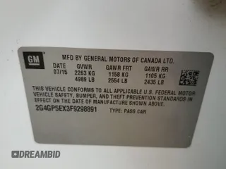 2015 Buick Regal Premium I with VIN 2G4GP5EX3F9298891, listed as a Copart auction lot 59920965 with Not provided miles and Clean title. Bid and sale history available at DreamBid. Image 13.