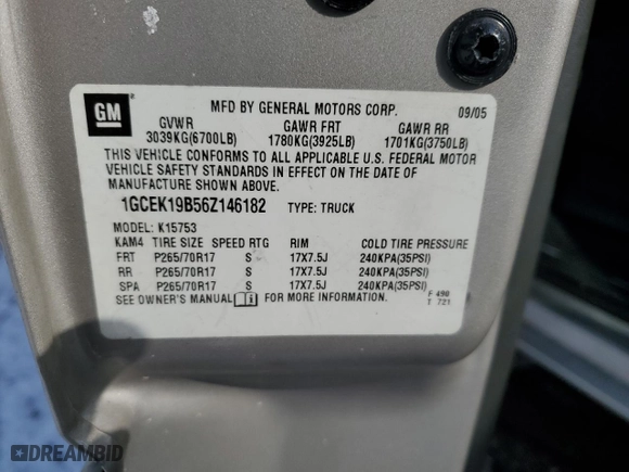 2006 Chevrolet Silverado 1500 LT1 with VIN 1GCEK19B56Z146182, listed as a Copart auction lot 87433354 with 145,843 mi miles and Salvage Title. Bid and sale history available at carsss.com. Image 14.