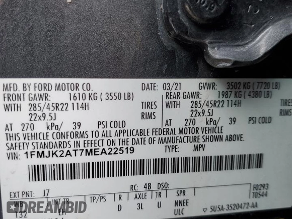 2021 Ford Expedition Max Limited with VIN 1FMJK2AT7MEA22519, listed as a Copart auction lot 42759915 with 77,019 mi miles and Non Repairable. Bid and sale history available at DreamBid. Image 13.