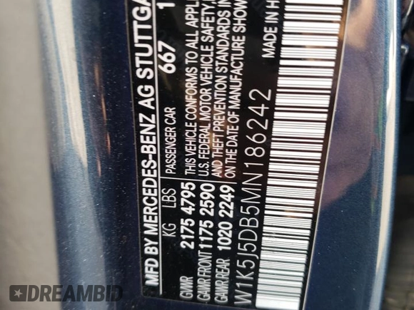 2021 Mercedes-Benz CLA 45 AMG with VIN W1K5J5DB5MN186242, listed as a Copart auction lot 79274274 with 26,166 mi miles and Salvage Title. Bid and sale history available at DreamBid. Image 13.