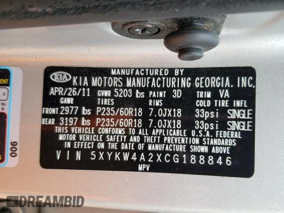 2012 Kia Sorento SX with VIN 5XYKW4A2XCG188846, listed as a Copart auction lot 42835075 with 0 mi miles and Salvage Title. Bid and sale history available at carsss.com. Image 14.