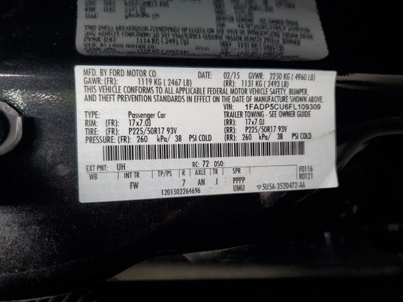2015 Ford C-Max SEL with VIN 1FADP5CU6FL109309, listed as a Copart auction lot 43645495 with 142,313 mi miles and Salvage Title. Bid and sale history available at DreamBid. Image 14.