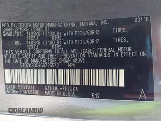 2016 Toyota Sienna L with VIN 5TDZK3DC4GS726572, listed as a IAAI auction lot 41486036 with 138,162 mi miles and . Bid and sale history available at DreamBid. Image 9.