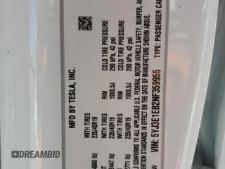 2022 Tesla Model 3 Long Range with VIN 5YJ3E1EB2NF359955, listed as a Copart auction lot 49778615 with Not Provided miles and Salvage Title. Bid and sale history available at DreamBid. Image 12.