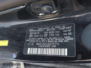 2010 Hyundai Genesis with VIN KMHGC4DE2AU074772, listed as a IAAI auction lot 41952692 with 126,042 mi miles. Bid and sale history available at carsss.com. Image 9.