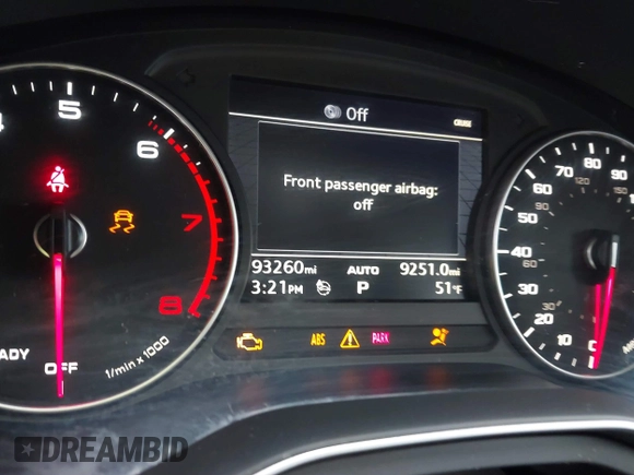 2017 Audi A4 Premium with VIN WAUGNAF45HN021809, listed as a IAAI auction lot 41798921 with 93,260 mi miles. Bid and sale history available at carsss.com. Image 7.