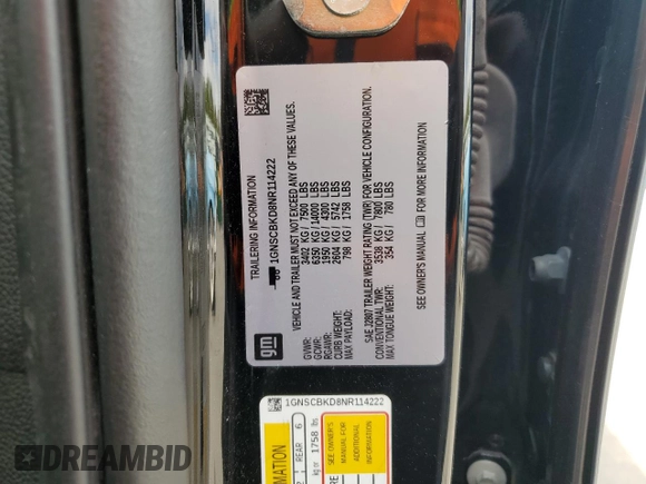 2022 Chevrolet Suburban LS with VIN 1GNSCBKD8NR114222, listed as a Copart auction lot 49244255 with 117,379 mi miles and Clean Title. Bid and sale history available at DreamBid. Image 13.