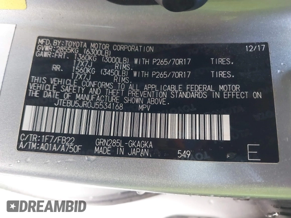 2018 Toyota 4Runner SR5 z VIN JTEBU5JR0J5534168, wystawiony jako IAAI lot #41388835 z przebiegiem 76 064 mil mil oraz . Historia ofert i sprzedaży dostępna na DreamBid. Obrazek 9.