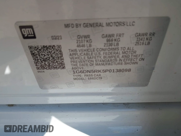 2023 Cadillac CT5 Premium Luxury with VIN 1G6DN5RK5P0138098, listed as a IAAI auction lot 42444522 with 57,538 mi miles and . Bid and sale history available at DreamBid. Image 9.
