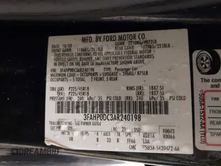 2010 Ford Fusion SPORT with VIN 3FAHP0DC3AR240198, listed as a IAAI auction lot 41562266 with 99,613 mi miles. Bid and sale history available at carsss.com. Image 9.