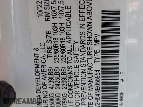 2022 Honda CR-V EX z VIN 7FARW2H54NE055954, wystawiony jako Copart lot #56185005 z przebiegiem 24 158 mil mil oraz Szkoda całkowita • Salvage title. Historia ofert i sprzedaży dostępna na DreamBid. Obrazek 14.