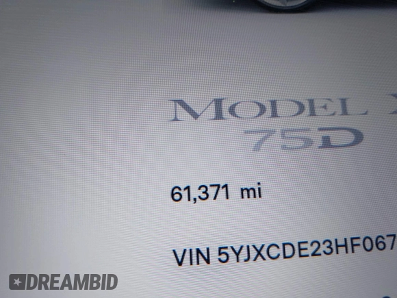 2017 Tesla Model X 90D z VIN 5YJXCDE23HF067843, wystawiony jako IAAI lot #42347649 z przebiegiem Nie podano mil oraz . Historia ofert i sprzedaży dostępna na DreamBid. Obrazek 14.