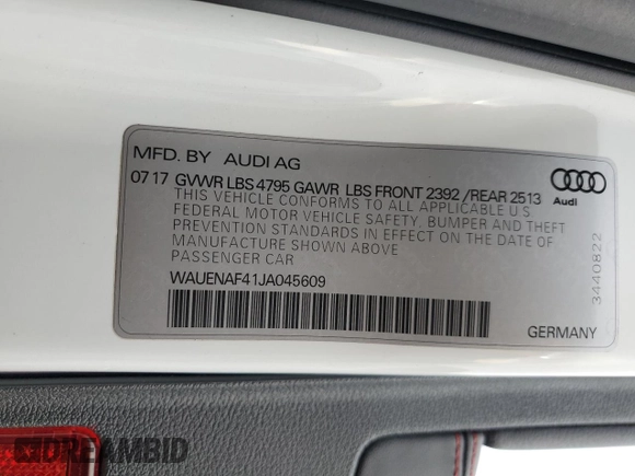 2018 Audi A4 Premium Plus with VIN WAUENAF41JA045609, listed as a Copart auction lot 58598885 with 111,882 mi miles and Salvage title. Bid and sale history available at DreamBid. Image 12.
