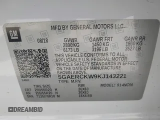 2019 Buick Enclave Premium with VIN 5GAERCKW9KJ143221, listed as a IAAI auction lot 41861134 with 171,824 mi miles and . Bid and sale history available at carsss.com. Image 9.