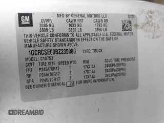 2011 Chevrolet Silverado 1500 LT with VIN 1GCRCSE00BZ235080, listed as a IAAI auction lot 42181793 with 208,625 mi miles and . Bid and sale history available at DreamBid. Image 9.