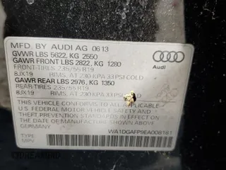 2014 Audi Q5 Premium Plus with VIN WA1DGAFP9EA008181, listed as a Copart auction lot 49160285 with 0 mi miles and Clean Title. Bid and sale history available at carsss.com. Image 14.