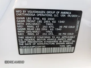 2023 Volkswagen Atlas SEL Premium R-Line with VIN 1V2FE2CA9PC228100, listed as a Copart auction lot 42774795 with 6,944 mi miles and Salvage title. Bid and sale history available at DreamBid. Image 14.