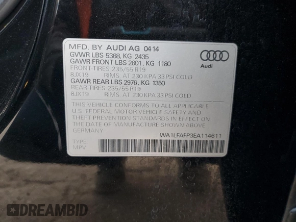 2014 Audi Q5 Premium Plus z VIN WA1LFAFP3EA114611, wystawiony jako Copart lot #85139344 z przebiegiem 129 698 mil mil oraz Szkoda całkowita • Salvage title. Historia ofert i sprzedaży dostępna na DreamBid. Obrazek 15.
