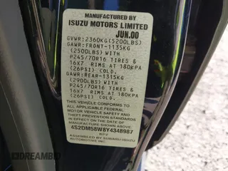 2000 Isuzu Rodeo z VIN 4S2DM58W8Y4348987, wystawiony jako IAAI lot #42024517 z przebiegiem 286 400 mil mil oraz . Historia ofert i sprzedaży dostępna na DreamBid. Obrazek 9.