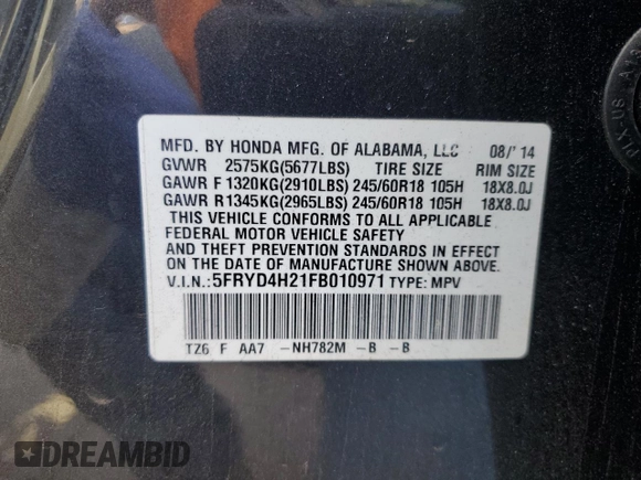 2015 Acura MDX с VIN 5FRYD4H21FB010971, выставлен на аукционе Copart как лот 66233125 с пробегом 129 789 миль миль и Списание • Salvage title. История ставок и продаж доступна на DreamBid. Изображение 13.