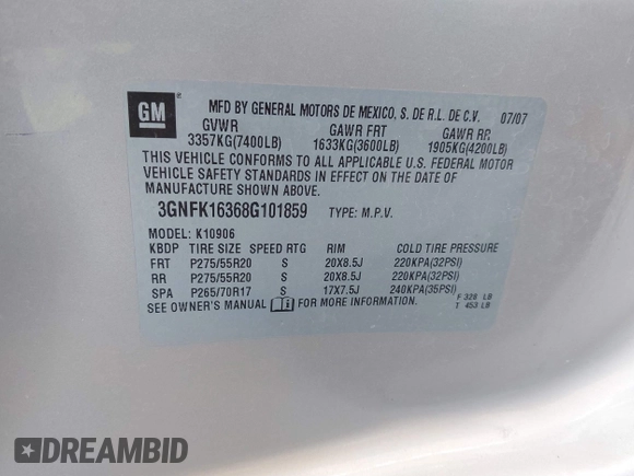 2008 Chevrolet Suburban 2LT with VIN 3GNFK16368G101859, listed as a IAAI auction lot 41665968 with 181,193 mi miles and . Bid and sale history available at DreamBid. Image 9.