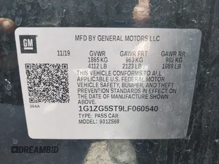 2020 Chevrolet Malibu RS with VIN 1G1ZG5ST9LF060540, listed as a IAAI auction lot 41876103 with 72,235 mi miles and . Bid and sale history available at DreamBid. Image 9.