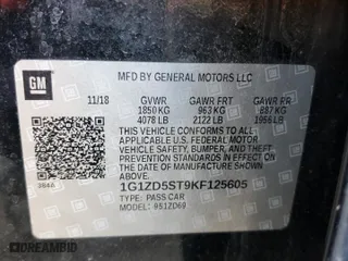 2019 Chevrolet Malibu LT with VIN 1G1ZD5ST9KF125605, listed as a Copart auction lot 88275865 with 144,816 mi miles and Salvage Title. Bid and sale history available at carsss.com. Image 12.