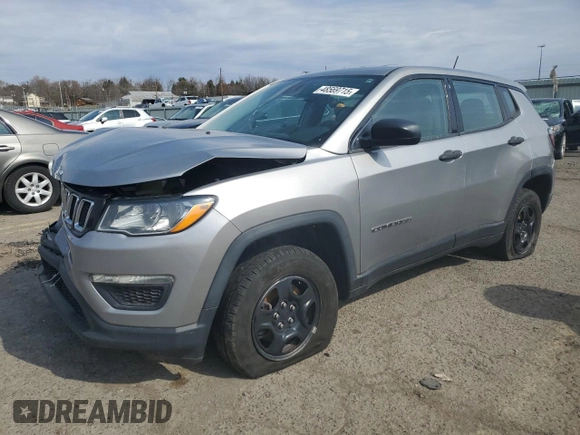 2019 Jeep Compass Sport with VIN 3C4NJDAB4KT775160, listed as a Copart auction lot 48569715 with 193,388 mi miles and Salvage title. Bid and sale history available at DreamBid. Image 1.