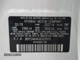 2018 Hyundai Accent SEL z VIN 3KPC24A36JE022973, wystawiony jako Copart lot #52231515 z przebiegiem 98 233 mil mil oraz Szkoda całkowita • Salvage title. Historia ofert i sprzedaży dostępna na DreamBid. Obrazek 13.