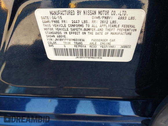2015 Infiniti Q70 with VIN JN1BY1PP8FM601834, listed as a IAAI auction lot 42028330 with 106,285 mi miles and . Bid and sale history available at DreamBid. Image 9.