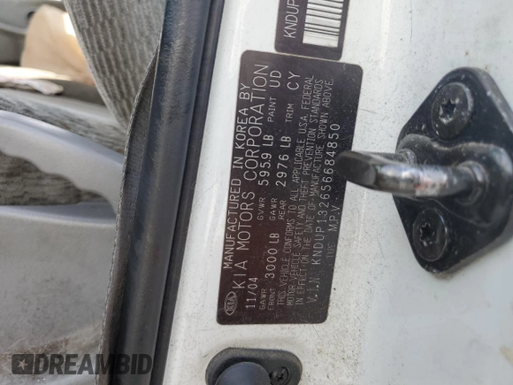 2005 Kia Sedona LX with VIN KNDUP132656684850, listed as a Copart auction lot 80095484 with 182,199 mi miles and Non Repairable. Bid and sale history available at carsss.com. Image 13.