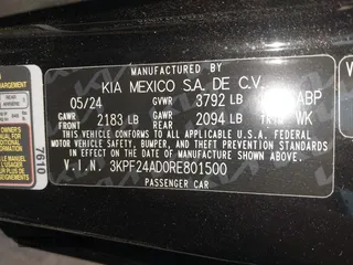 2024 Kia Forte LXS with VIN 3KPF24AD0RE801500, listed as a IAAI auction lot 41233301 with 4,925 mi miles. Bid and sale history available at carsss.com. Image 9.