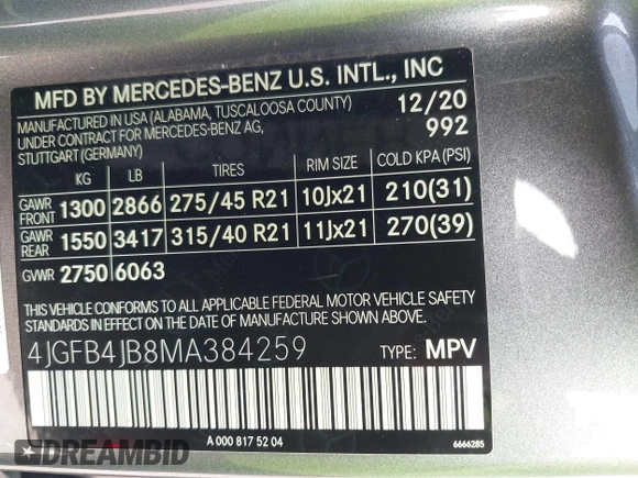 2021 Mercedes-Benz GLE 350 z VIN 4JGFB4JB8MA384259, wystawiony jako IAAI lot #41548280 z przebiegiem 59 852 mil mil oraz . Historia ofert i sprzedaży dostępna na DreamBid. Obrazek 9.