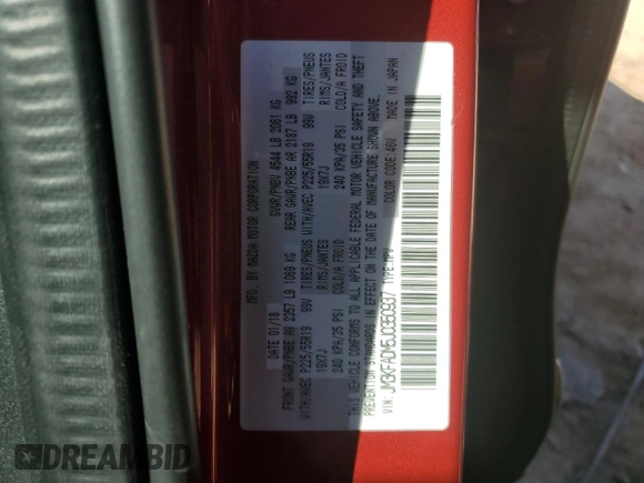 2018 Mazda CX-5 Grand Touring with VIN JM3KFADM5J0350937, listed as a Copart auction lot 46525965 with 59,478 mi miles and Salvage Title. Bid and sale history available at DreamBid. Image 15.