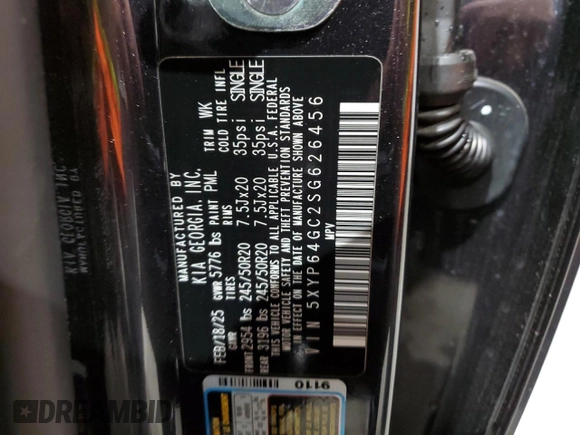 2025 Kia Telluride S z VIN 5XYP64GC2SG626456, wystawiony jako Copart lot #57413735 z przebiegiem 6 130 mil mil oraz Nie do naprawy • Non repairable. Historia ofert i sprzedaży dostępna na DreamBid. Obrazek 13.