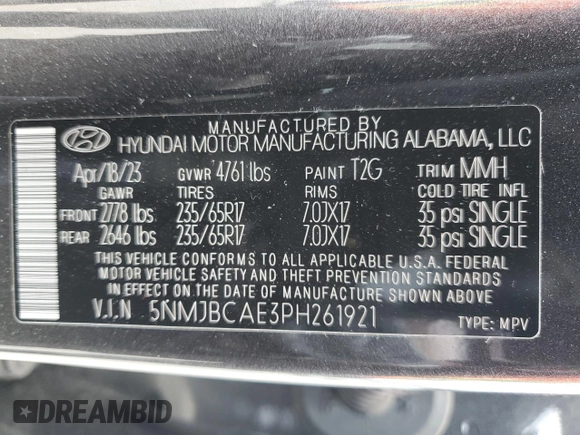 2023 Hyundai Tucson SEL with VIN 5NMJBCAE3PH261921, listed as a Copart auction lot 52076995 with 19,558 mi miles and Salvage Title. Bid and sale history available at DreamBid. Image 15.