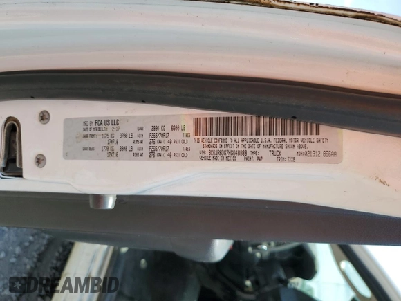 2017 Ram 1500 Tradesman with VIN 3C6JR6DG7HG648888, listed as a Copart auction lot 55433555 with 127,715 mi miles and Salvage title. Bid and sale history available at DreamBid. Image 12.
