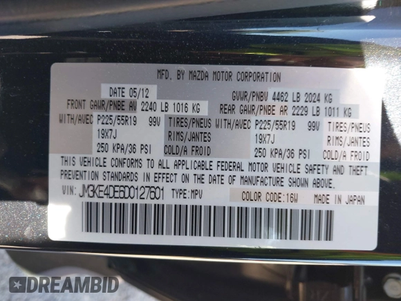 2013 Mazda CX-5 Grand Touring with VIN JM3KE4DE6D0127601, listed as a IAAI auction lot 42143558 with 95,719 mi miles and . Bid and sale history available at DreamBid. Image 9.