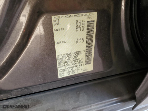 2013 Nissan Altima 2.5 SV with VIN 1N4AL3AP9DN584812, listed as a Copart auction lot 85509404 with 179,929 mi miles and Clean Title. Bid and sale history available at carsss.com. Image 12.