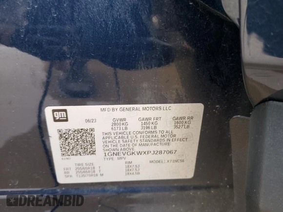 2023 Chevrolet Traverse LT Cloth with VIN 1GNEVGKWXPJ287067, listed as a Copart auction lot 57753735 with 31,053 mi miles and Clean title. Bid and sale history available at DreamBid. Image 13.