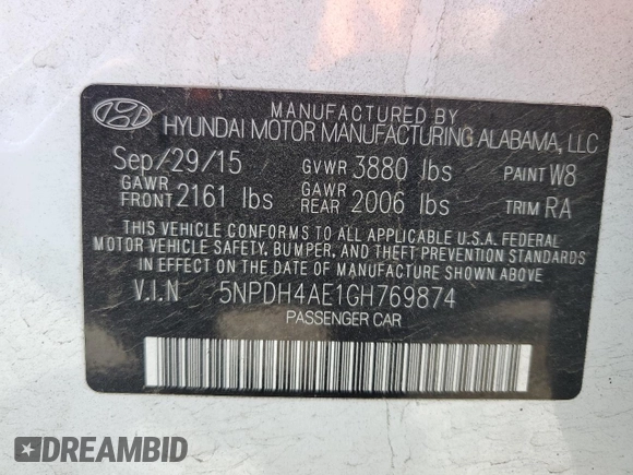 2016 Hyundai Elantra SE z VIN 5NPDH4AE1GH769874, wystawiony jako Copart lot #62957465 z przebiegiem 190 006 mil mil oraz Szkoda całkowita • Salvage title. Historia ofert i sprzedaży dostępna na DreamBid. Obrazek 13.