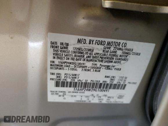 2009 Ford Taurus SEL with VIN 1FAHP24W29G100491, listed as a Copart auction lot 80667094 with 146,997 mi miles and Salvage Title. Bid and sale history available at carsss.com. Image 13.