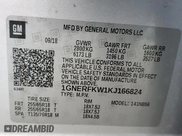 2019 Chevrolet Traverse LS with VIN 1GNERFKW1KJ166824, listed as a Copart auction lot 88951175 with 94,100 mi miles and Salvage Title. Bid and sale history available at carsss.com. Image 13.
