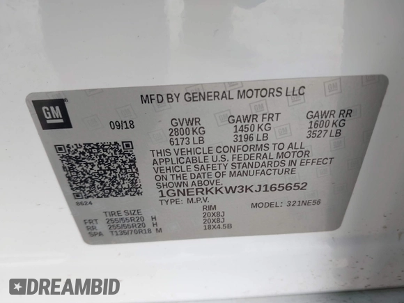 2019 Chevrolet Traverse Premier with VIN 1GNERKKW3KJ165652, listed as a IAAI auction lot 41547941 with 84,713 mi miles. Bid and sale history available at carsss.com. Image 9.